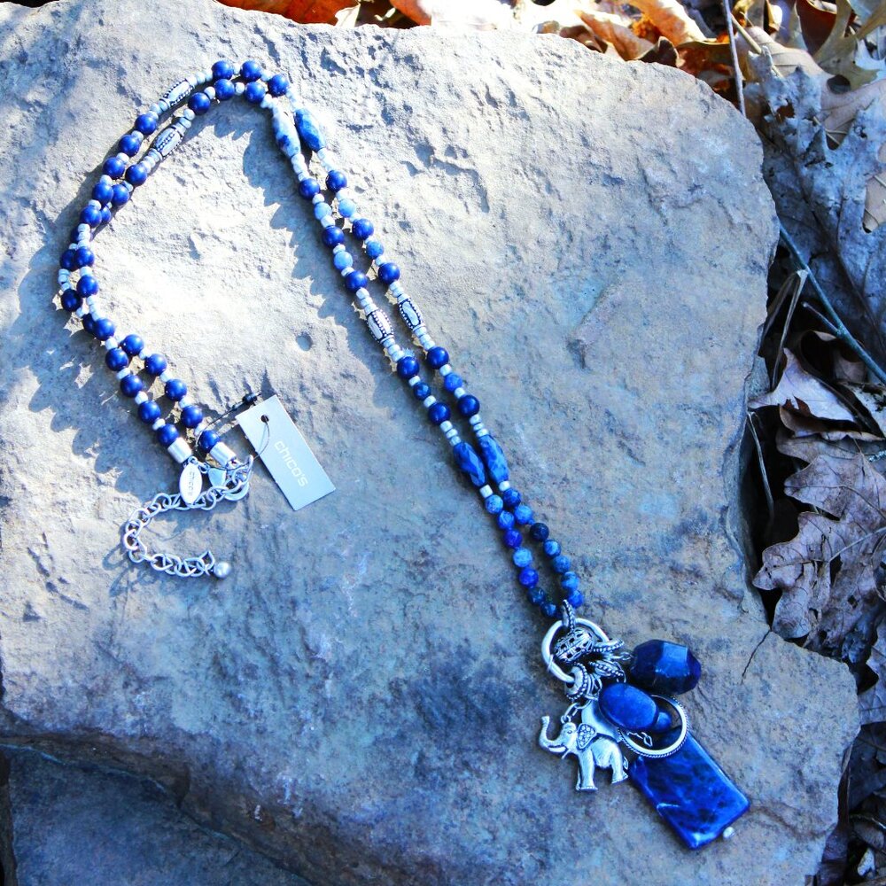 Chico's Silver with Natural Lapis Pendant Necklace